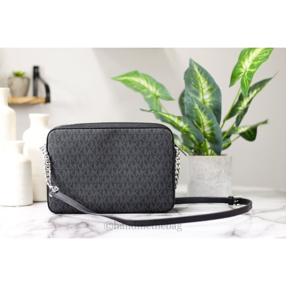 NEW Michael Kors Jet Set East West Crossbody Black Signature Logo Leather Bag L - Picture 2 of 11